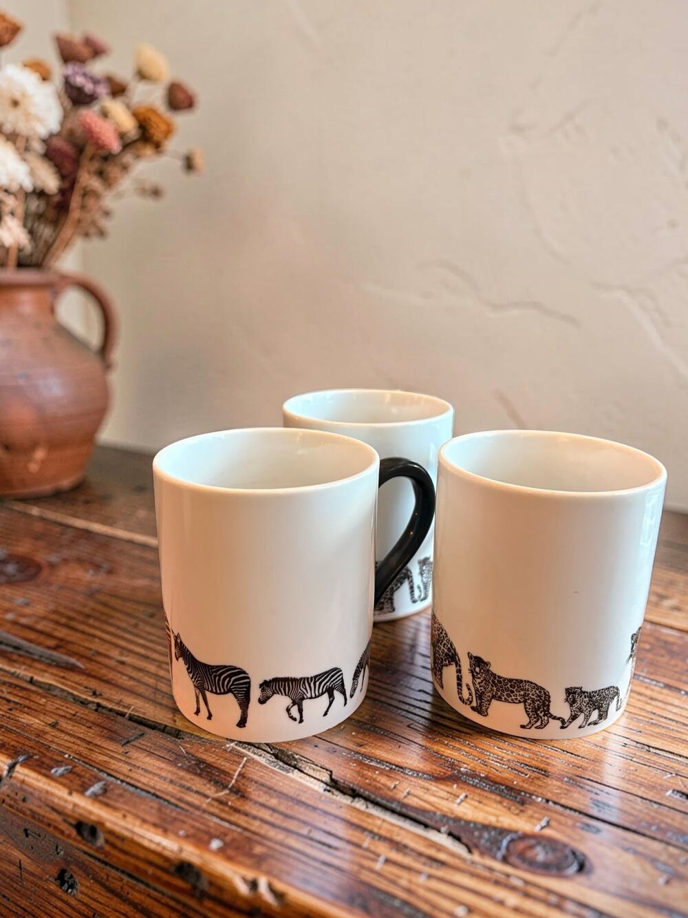 Set of 3 Konitz Dekor Safari Porcelain Mugs, African Animal Print Cups